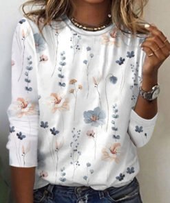 Casual Crewneck Long Sleeve Floral Printed Blouse