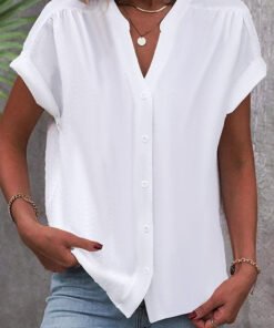 Women's Summer Casual Short-Sleeve Button-Front Blouse