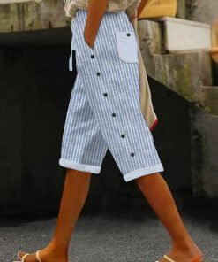 Women's Casual Striped Capri Shorts With Pockets