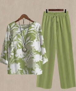 Women's Casual Floral Print Top & Elastic Waist Pants Two-Piece Set