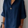 Women's Cotton Loose Fit 3/4 Sleeve Single Button Blouse