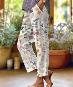 Women's Floral Print Cropped Pants with Pockets