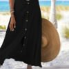 Women's Solid Straight Fashion Split Button Maxi High Waist Skirt