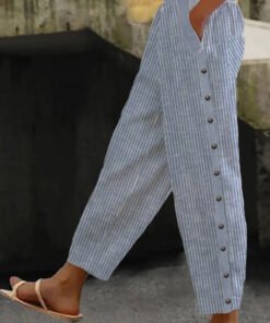 Women's Casual Striped Cotton Pants With Pockets