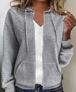 Hoodie Long Sleeve Plain Zipper Regular High Elasticity Loose Pilot Jacket For Women