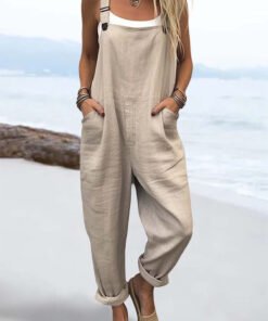 Women's Casual Loose Fit Pocketed Adjustable Strap Jumpsuit