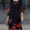 Gorgeous Floral Print 3/4 Sleeve Mini Dress