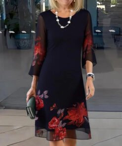 Gorgeous Floral Print 3/4 Sleeve Mini Dress