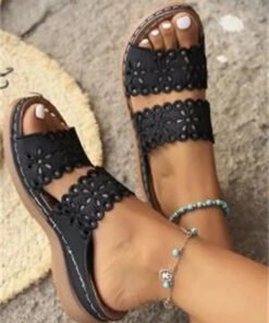 Vintage Plain Slip On Flat Heel Slide Sandals