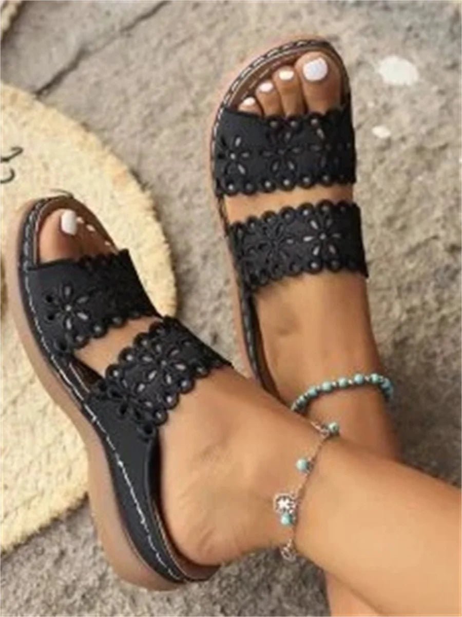 Vintage Plain Slip On Flat Heel Slide Sandals