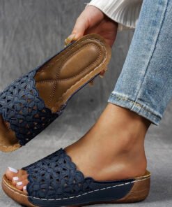 Vintage Floral Slip On Low Heel Slide Sandals