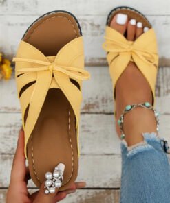 Women's Leisure Sandals Casual Bowknot Hollow out Comfy Wedge Heel Slide Toe-revealing Sandals