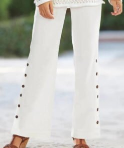 White Casual Loose Plain Pants