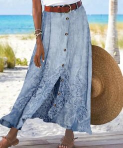 Women's Floral Printed Graphic Straight Fashion Split Button Maxi High Waist Skirt